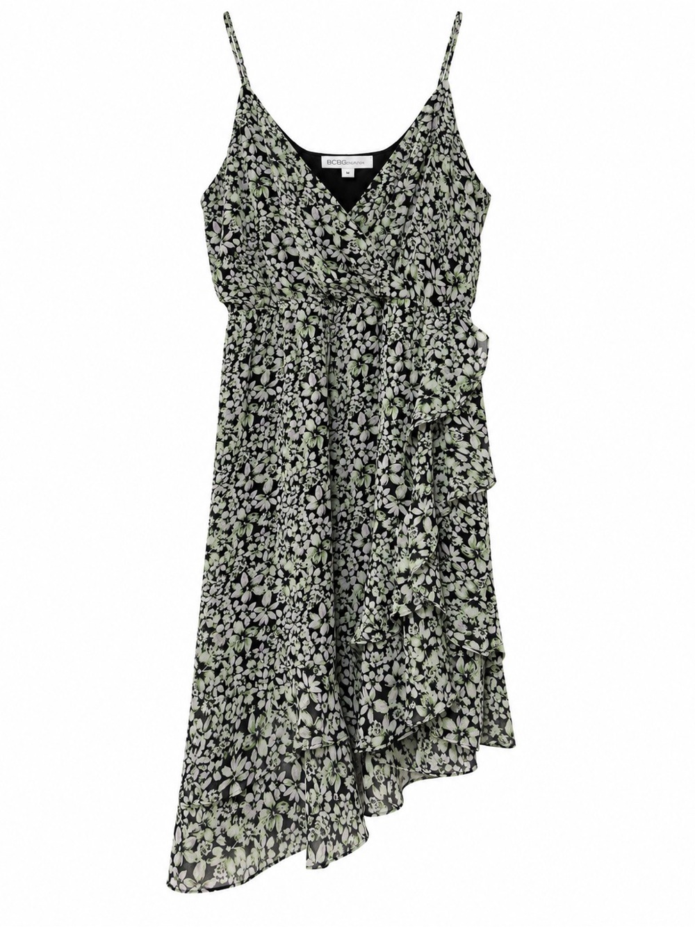 BCBGeneration| Floral Ruffle Wrap Midi Dress M Wedding Guest Cocktail